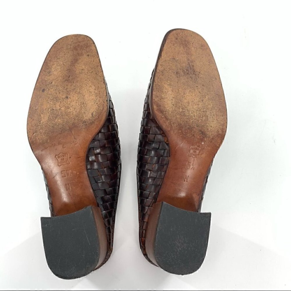 Sesto Meucci heels size 5.5 N blown Italian leather woven mules vintage 80s 90s - Picture 7 of 12